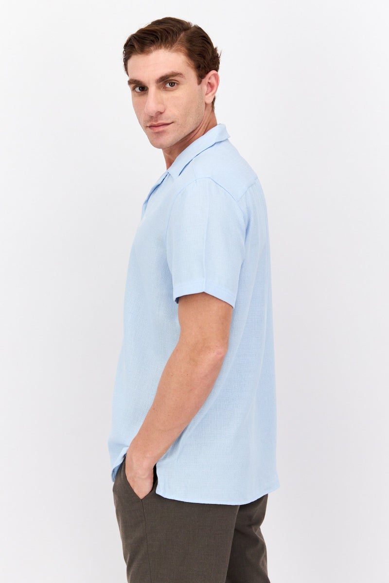 Cabana Men Regular Fit Spread Collar Short Sleeve Casual Shirt, Turquoise - Image 2