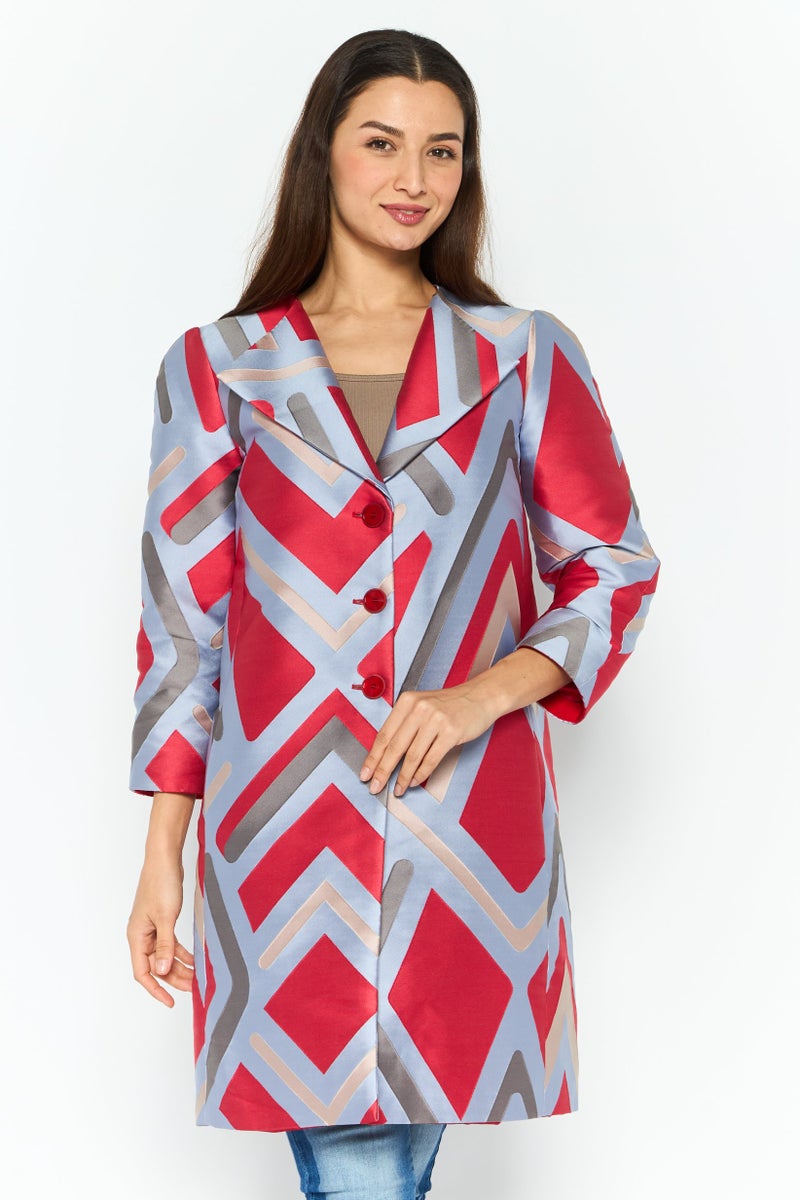 EMPORIO ARMANI Women Regular Fit Colorblock Trench Coats, Red  - Image 1