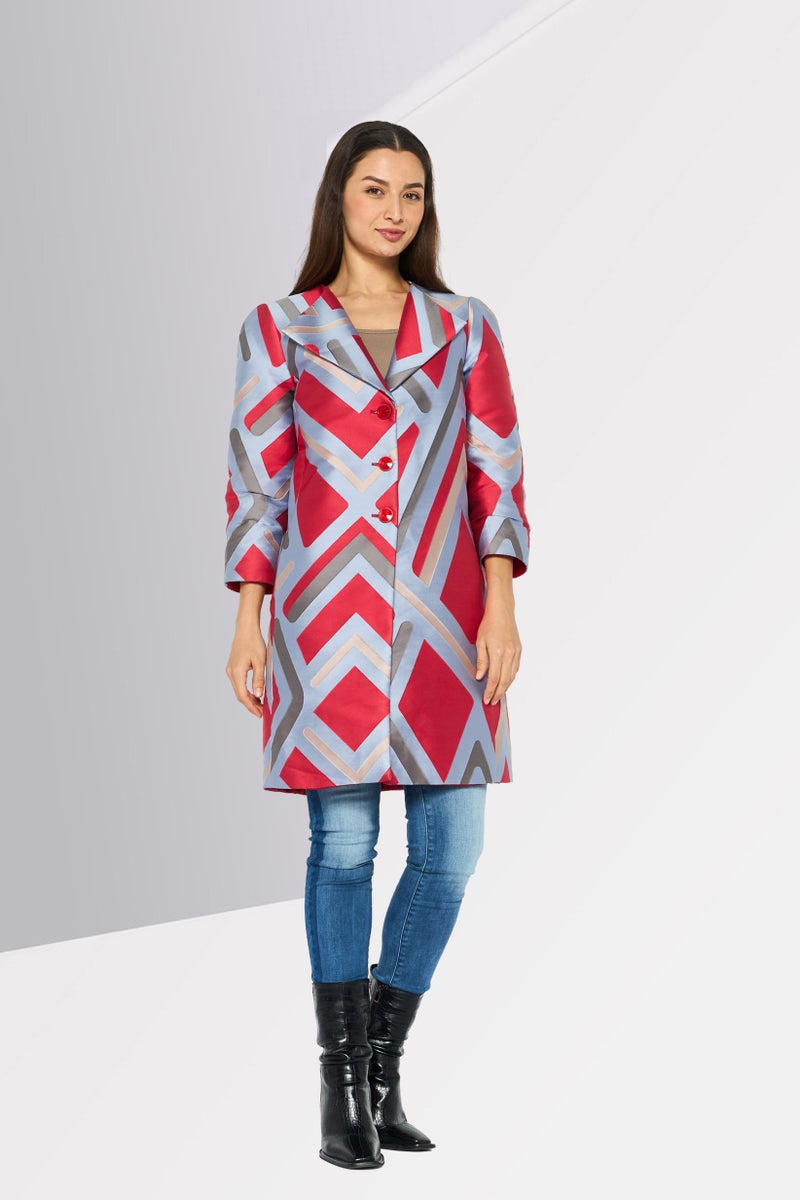 EMPORIO ARMANI Women Regular Fit Colorblock Trench Coats, Red  - Image 2