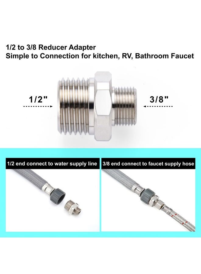 PerPaiMe 1/2 auf 3/8 Reduzierstück Wasserhahn-Adapter – Kompressions-Messingrohrverschraubung, 3/8 Stecker auf 1/2 Stecker, Wasserschlauchanschluss mit Gummi-Unterlegscheibe, (2 Stück) - Image 4