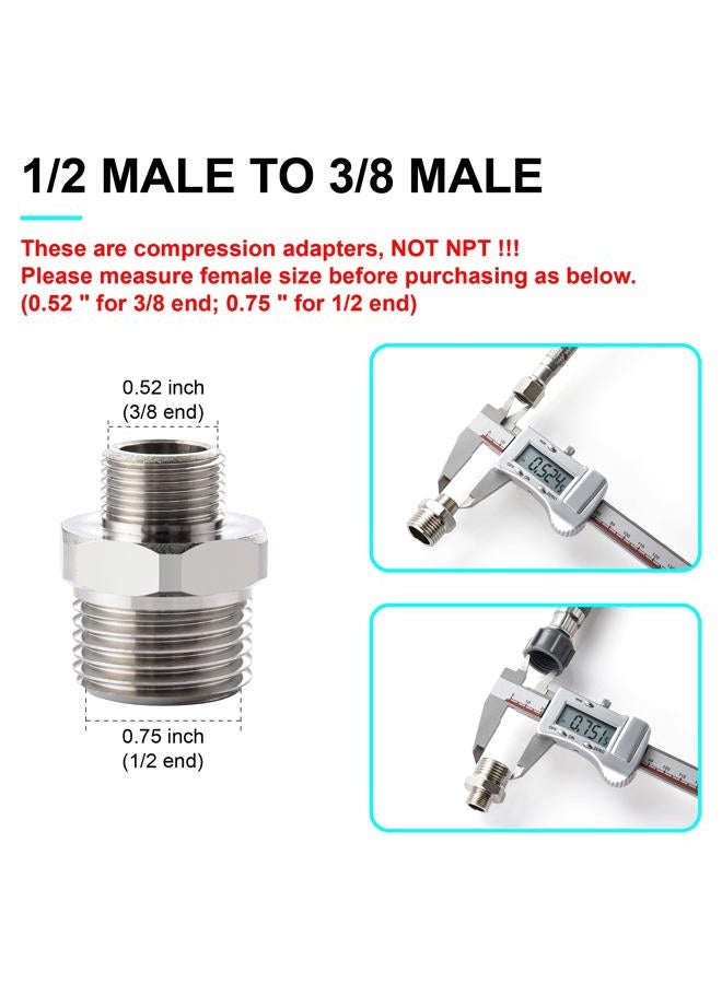PerPaiMe 1/2 auf 3/8 Reduzierstück Wasserhahn-Adapter – Kompressions-Messingrohrverschraubung, 3/8 Stecker auf 1/2 Stecker, Wasserschlauchanschluss mit Gummi-Unterlegscheibe, (2 Stück) - Image 2