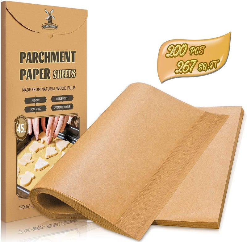 Hiware 200 Pcs Parchment Paper Sheets, 12 x 16 Inch, Precut Non-Stick Parchment Sheets for Baking, Cooking, Grilling, Air Fryer and Steaming - Unbleached, Fit for Half Sheet Pans - Image 1