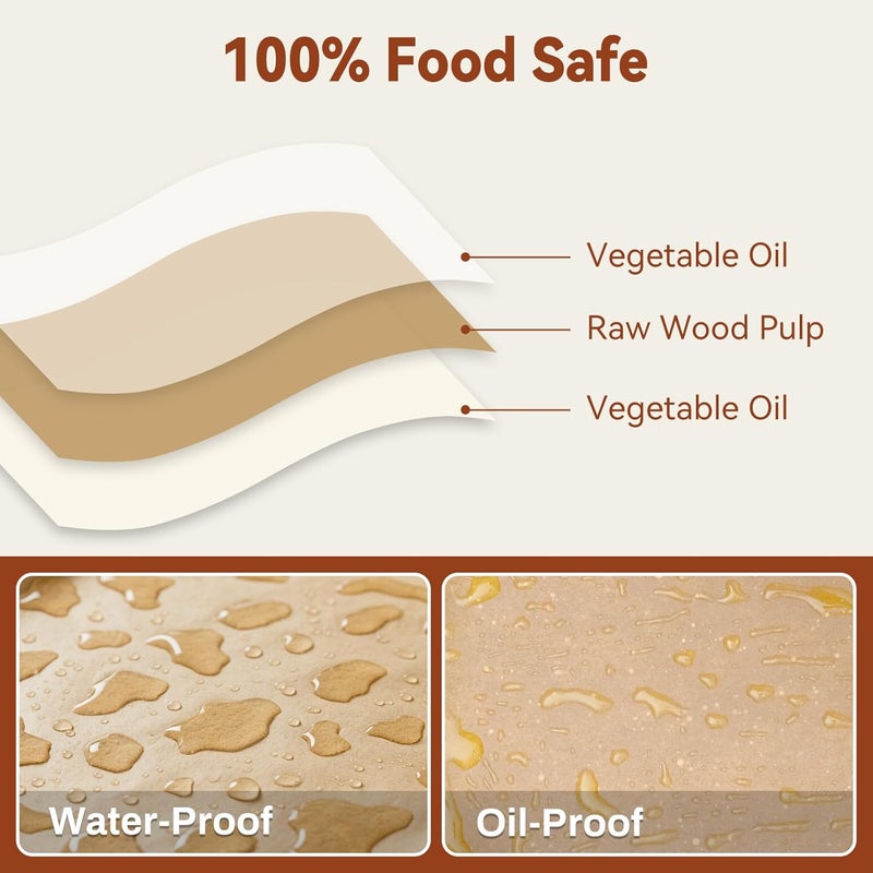 Hiware 200 Pcs Parchment Paper Sheets, 12 x 16 Inch, Precut Non-Stick Parchment Sheets for Baking, Cooking, Grilling, Air Fryer and Steaming - Unbleached, Fit for Half Sheet Pans - Image 3