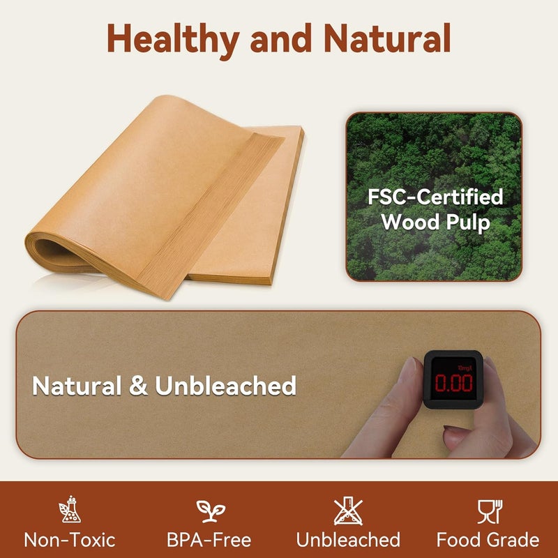 Hiware 200 Pcs Parchment Paper Sheets, 12 x 16 Inch, Precut Non-Stick Parchment Sheets for Baking, Cooking, Grilling, Air Fryer and Steaming - Unbleached, Fit for Half Sheet Pans - Image 2