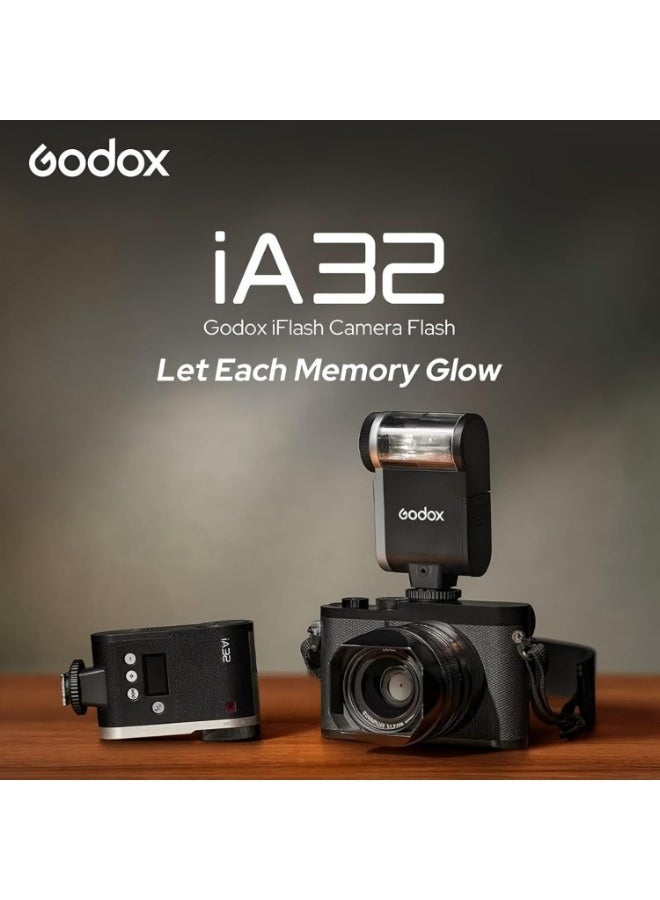 جودوكس Godox فلاش Godox iA32 ميني فلاش الكاميرا - تلقائي فلاش GN 15، 8 مستويات الطاقة / 2.5sRecycle / 490 فلاش أوقات / أوتوماتيك / أوضاع يدوية، ميني فلاش forCanon / نيكون / سوني / فوجي كاميرات (غير متوافق مع سوني ZV-1F) - Image 1