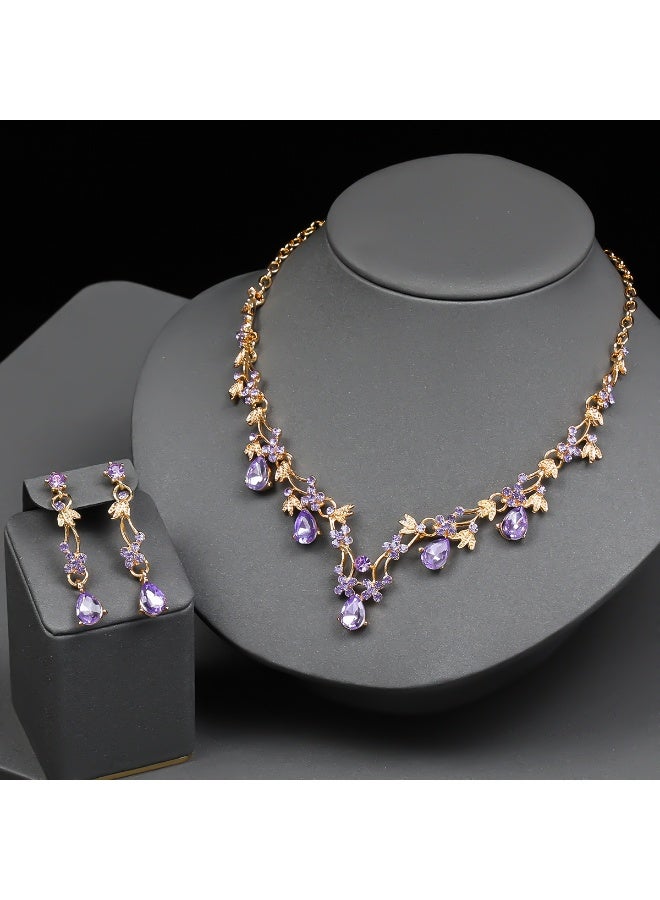 NIBEMINENT Elegant Bride Crystal Necklace and Earring Set
