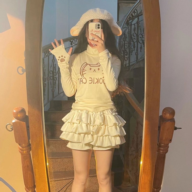 Pants Skirt Cake Skirt Baby Velvet Warm Anti-Exposure Short Style Slimming Look Cute Pumpkin Support Inside And Outside Two-Wear Skirt For Women - Image 3