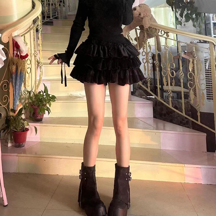 Pants Skirt Cake Skirt Baby Velvet Warm Anti-Exposure Short Style Slimming Look Cute Pumpkin Support Inside And Outside Two-Wear Skirt For Women - Image 1
