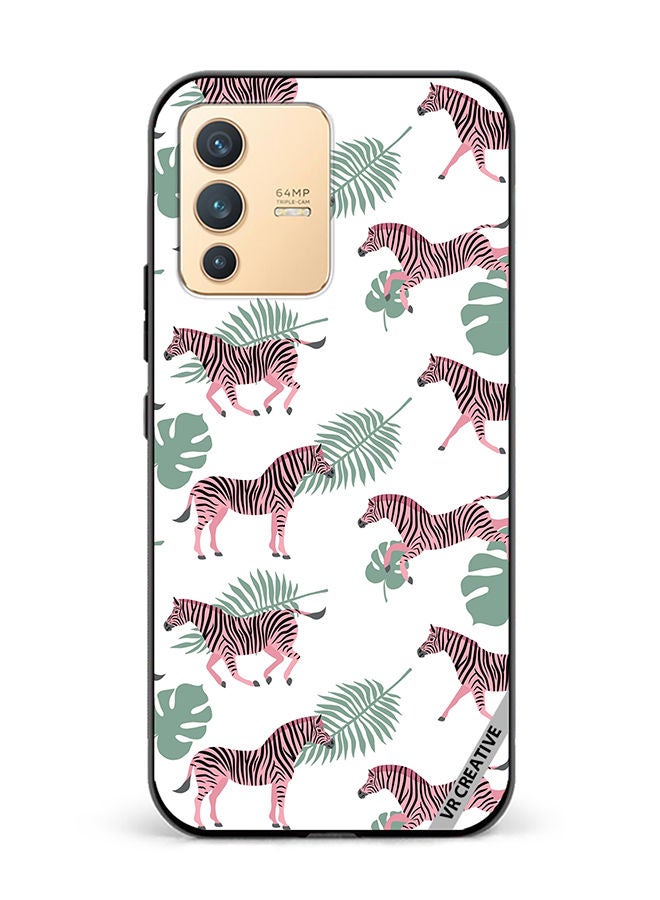 VR CREATIVE Protective Case Cover For Vivo V23 5G Vector Zebra And Palm Leaves Isolated On White Design Multicolour - Image 1