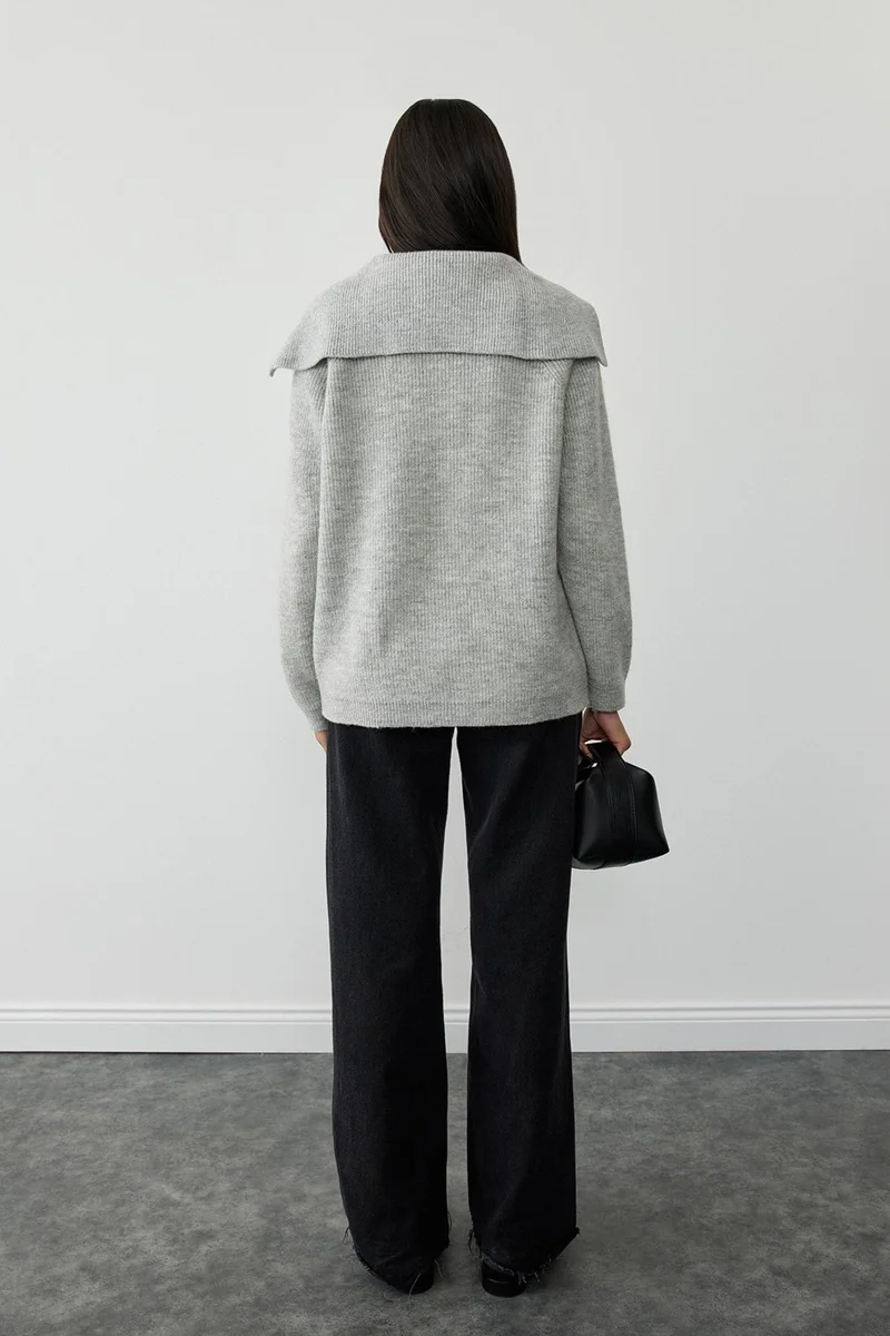Suud Collection Gray Double Zippered Knitwear Cardigan