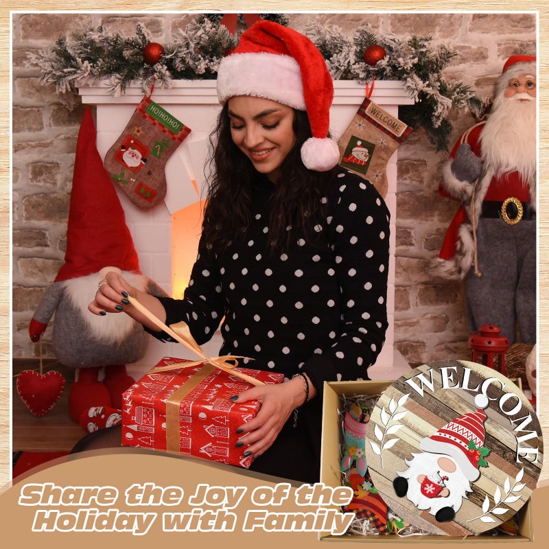 Qunclay Interchangeable Wooden Gnome Decor Holiday Seasonal Gnome Decorations with Magnet Pieces and Detachable Hats Changeable Welcome Sign for Home(Black White Grey) - Image 5