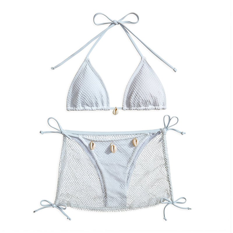 3 Piece Bikini Women High Stretch Quick Dry Adjustable Ties Swimwear White S - Image 2