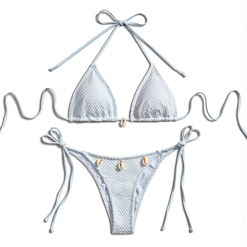 3 Piece Bikini Women High Stretch Quick Dry Adjustable Ties Swimwear White S - Image 5