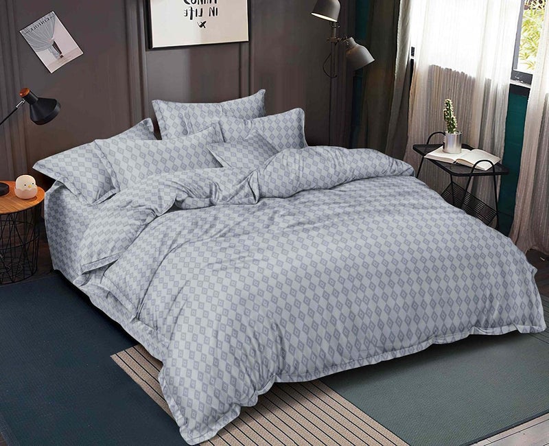 MORADO Premium Glace Cotton Geometric Design Duvet Cover - Single, Light Grey with Zipper - Image 1