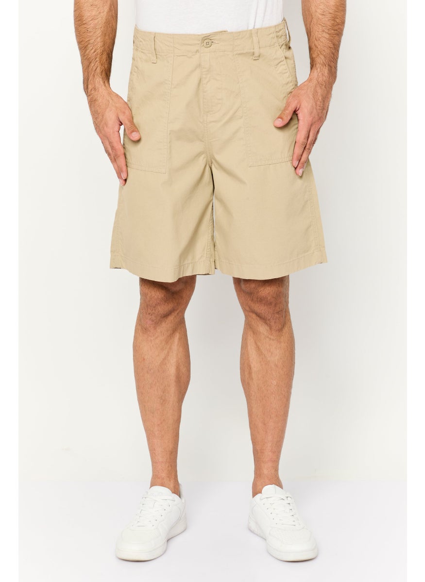 Jack Jones Men Solid Embroidered Logo Chino Short, Khaki  - Image 1