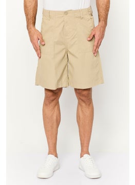Jack Jones Men Solid Embroidered Logo Chino Short, Khaki  - Image 1