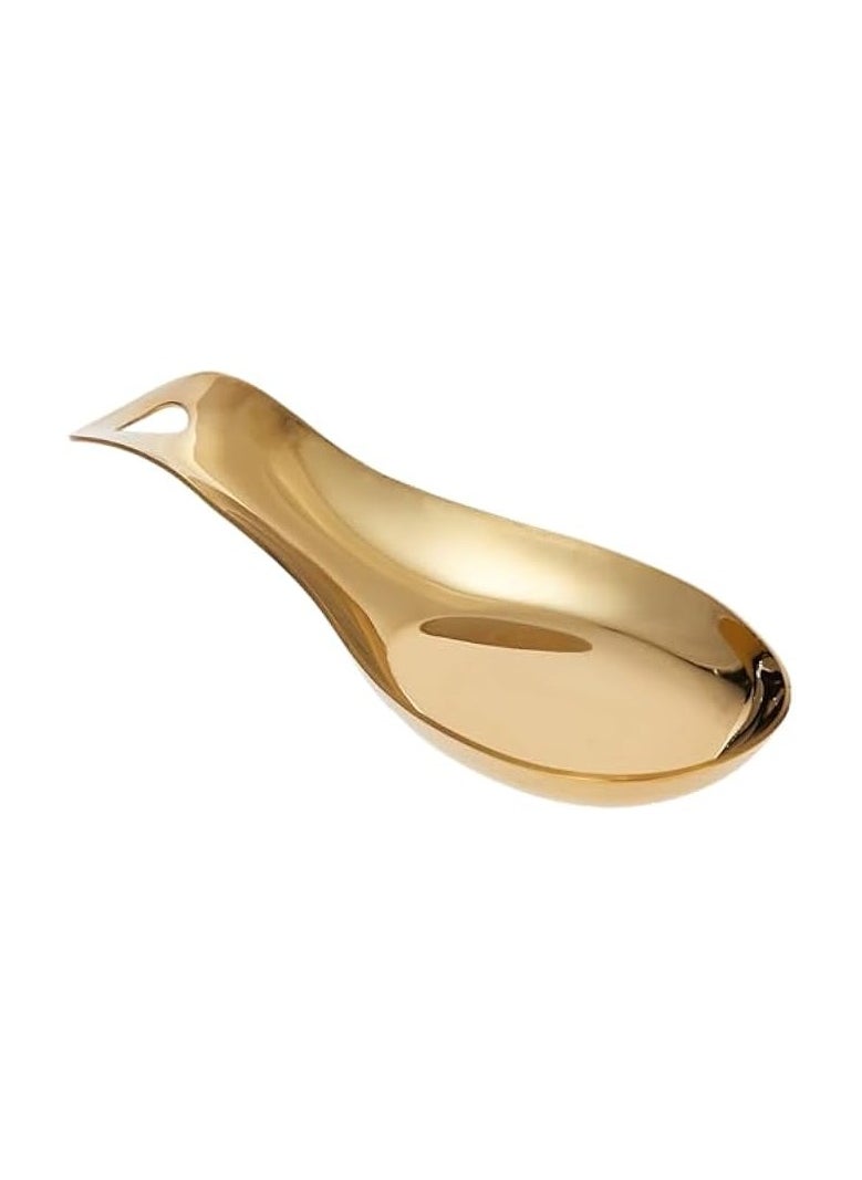erorex Art Stainless Steel Spoon Rest Kitchen Tableware Spatula Holder Soup Utensil Cutlery Stand Shiny Gold  - Image 1