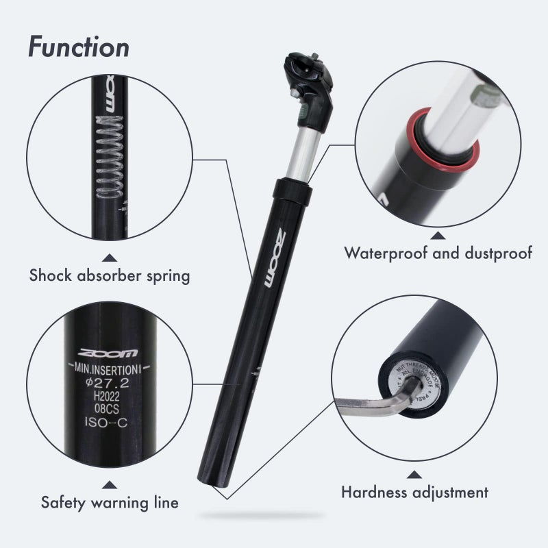 DJC Components DJC Bike Suspension Seatpost Shock Absorber Damper Post 27.2 30.9 31.6 mm, Lightweight Aluminum Body(Black Head,31.6mm) - Image 5