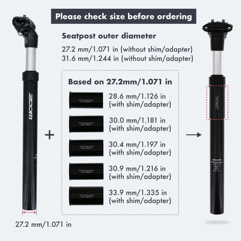DJC Components DJC Bike Suspension Seatpost Shock Absorber Damper Post 27.2 30.9 31.6 mm, Lightweight Aluminum Body(Black Head,31.6mm) - Image 4