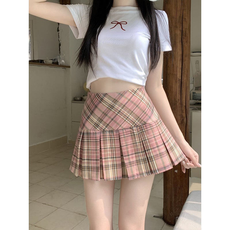 American Plaid Jk Skirt Women'S Summer High-Waist Slim Preppy Style A-Line Skirt Anti-Exposure Plaid Pleated Skirt - Image 4