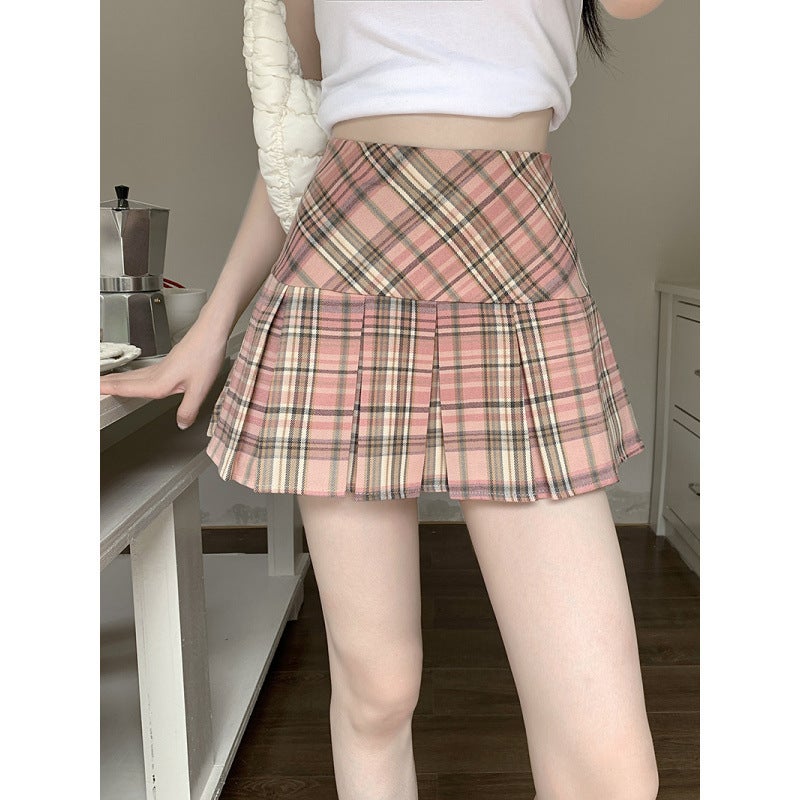 American Plaid Jk Skirt Women'S Summer High-Waist Slim Preppy Style A-Line Skirt Anti-Exposure Plaid Pleated Skirt - Image 3