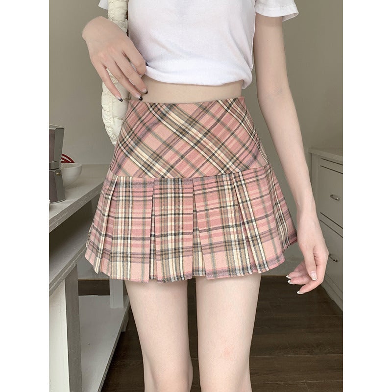 American Plaid Jk Skirt Women'S Summer High-Waist Slim Preppy Style A-Line Skirt Anti-Exposure Plaid Pleated Skirt - Image 2
