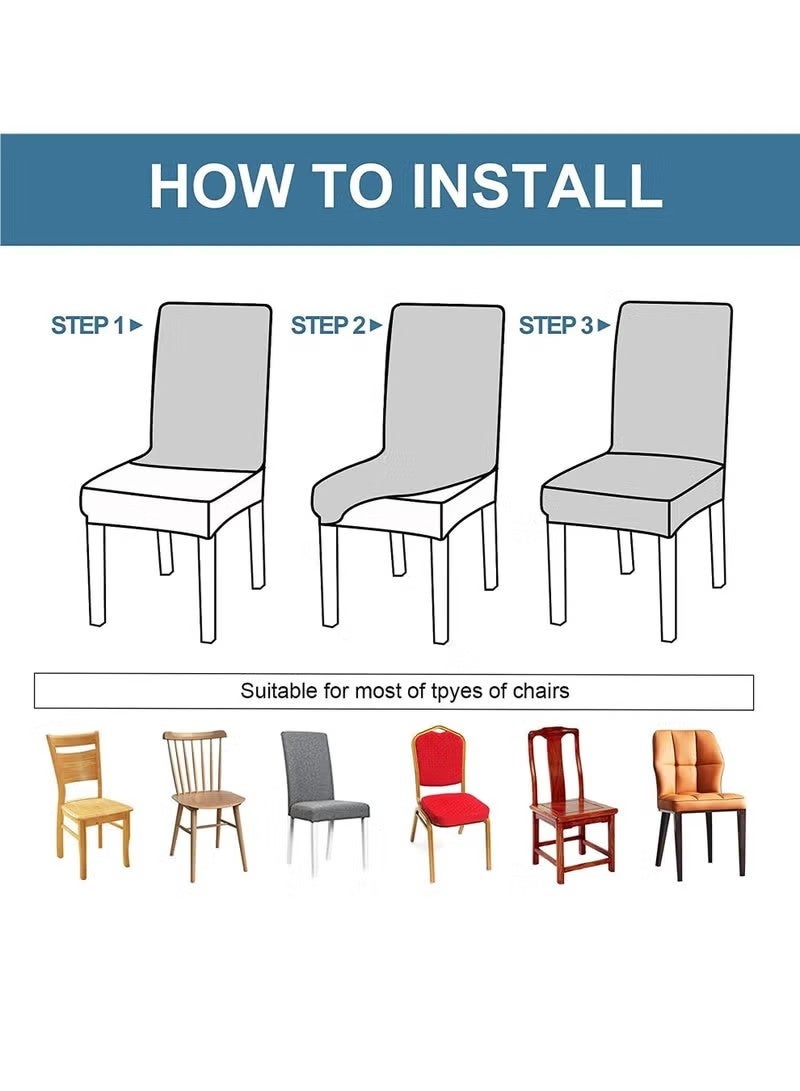 الضفدع الحقيقي أغطية كراسي مقاومة للماء لغرفة الطعام، أغطية كراسي طعام من قماش الجاكار المرن، واقي كرسي قابل للإزالة والغسل للمطبخ والفندق والمطعم، (6 قطع، بيج-أصفر) - Image 2