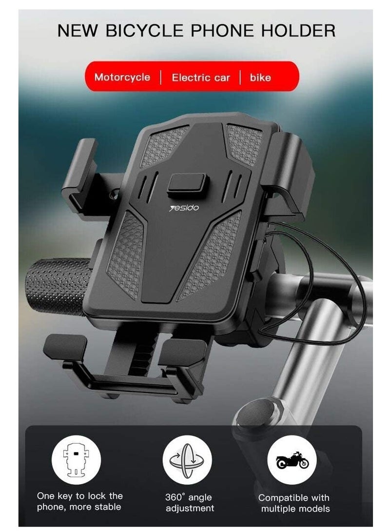 Yesido Bike Cell Phone Holder Adjustable Anti Shake Bicycle Bracket Mobile Phone Holder 360° Rotation Stand for Bike Bicycle and Motorcycle Model C94 Black - Image 3