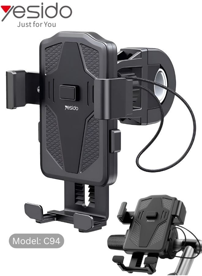 Yesido Bike Cell Phone Holder Adjustable Anti Shake Bicycle Bracket Mobile Phone Holder 360° Rotation Stand for Bike Bicycle and Motorcycle Model C94 Black - Image 1