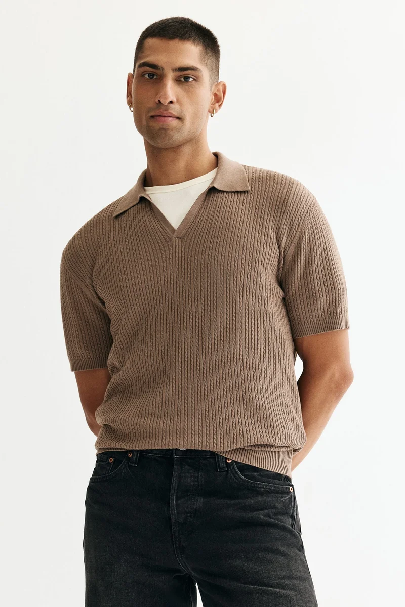 Regular Fit Cable-knit polo shirt