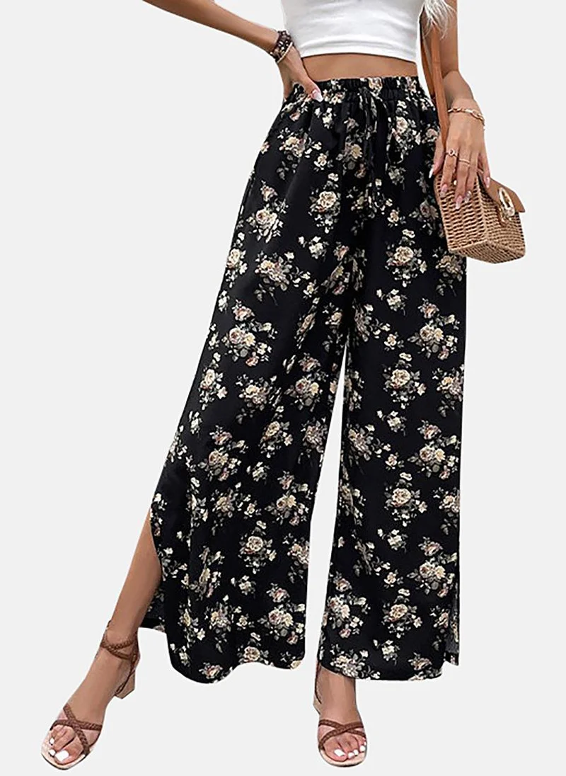 YUNIQEE Black Printed Wide Leg Palazzos