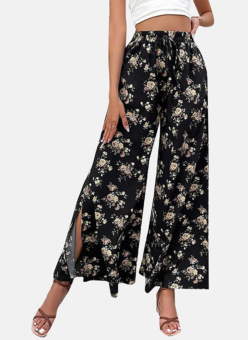 YUNIQEE Black Printed Wide Leg Palazzos