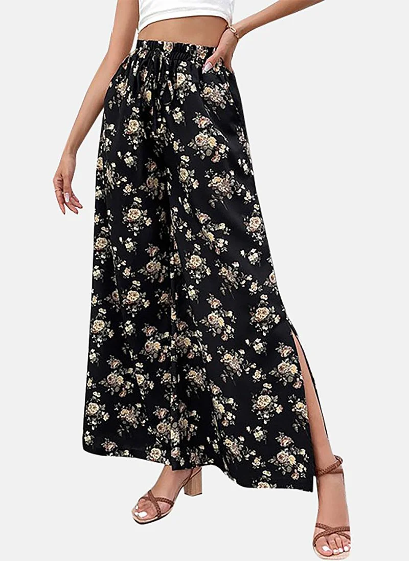 YUNIQEE Black Printed Wide Leg Palazzos