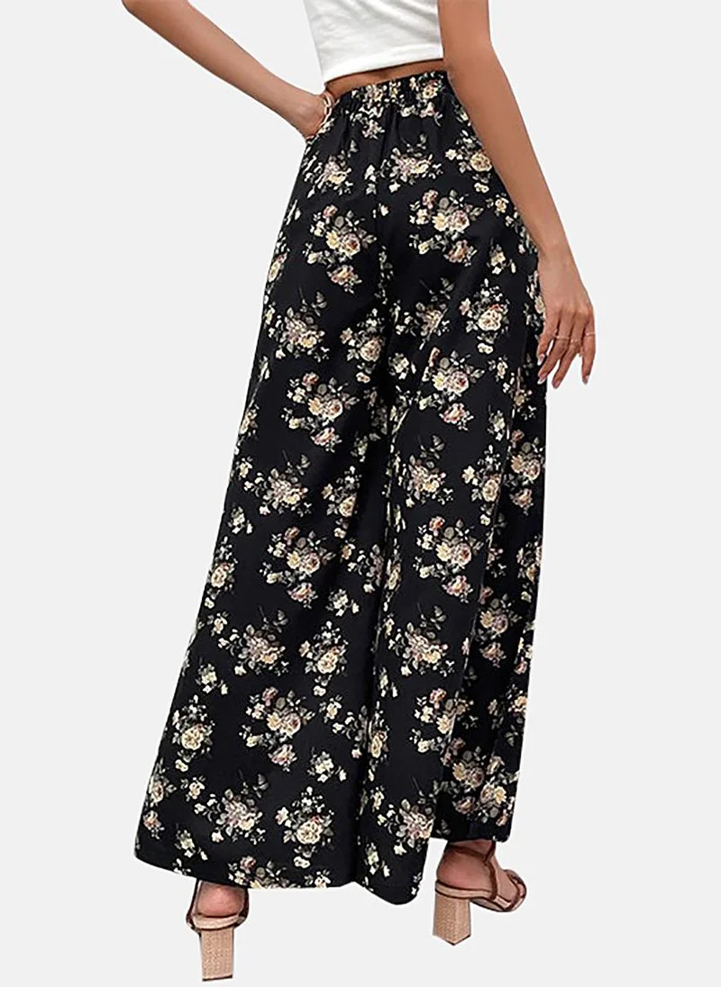 YUNIQEE Black Printed Wide Leg Palazzos
