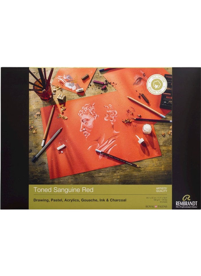 REMBRANDT - Toned Sanguine Red Multi-Purpose Art Block Sketch Drawing Notebook 180 gr A3 50 Sheets - Image 1
