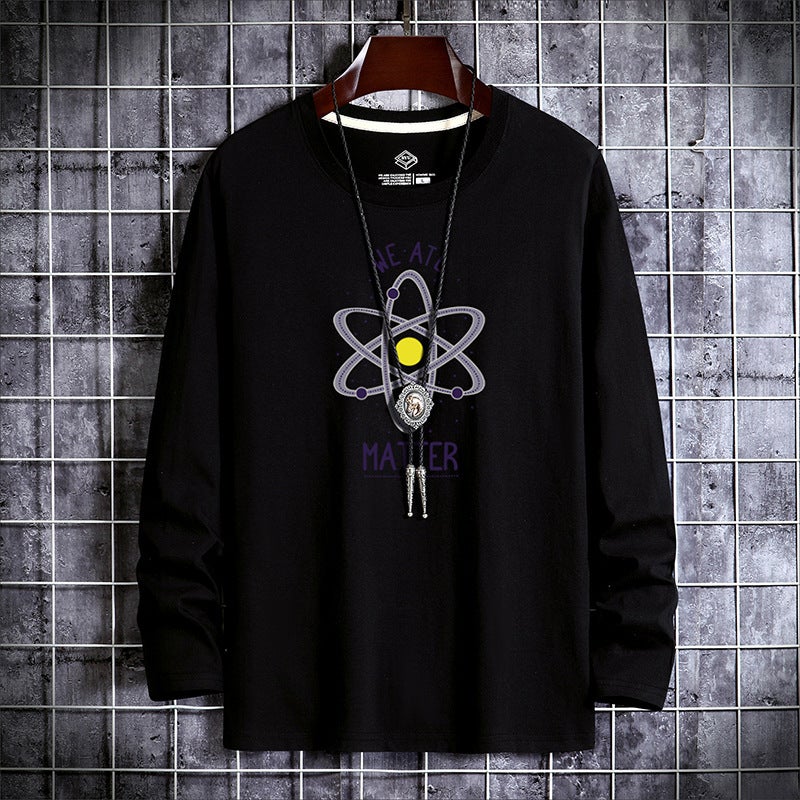 New Men's Long-Sleeved T-Shirt Printed Round Neck Slim-Fit Korean Base Shirt Young and Middle-aged Thin Autumn Fashionable Autumn T-Shirt - Image 2