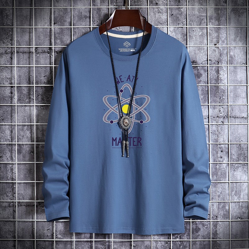 New Men's Long-Sleeved T-Shirt Printed Round Neck Slim-Fit Korean Base Shirt Young and Middle-aged Thin Autumn Fashionable Autumn T-Shirt - Image 1
