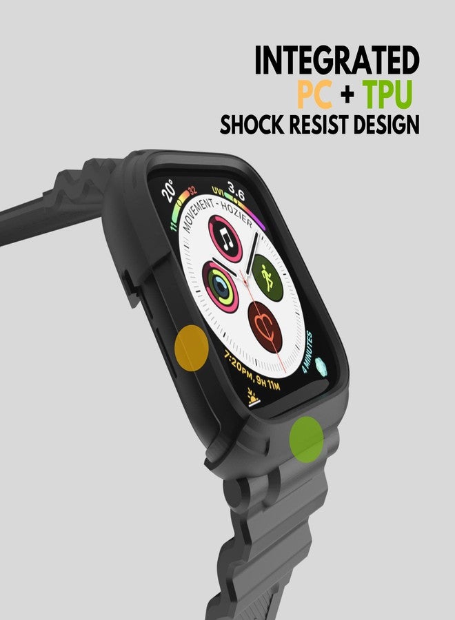 Elkson Designed for Apple Watch Series 9/8/7/6/SE/5/4 [41/40mm], Quattro Pro Series Rugged Military Grade Protective Bumper Case with Strap Bands for iWatch, Stealth Black - Image 5