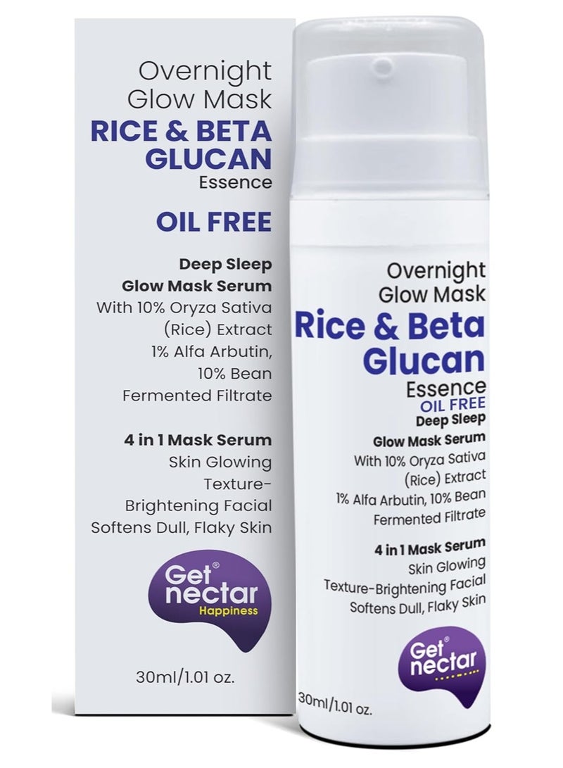 Get Nectar Happiness احصلي على قناع "Nectar Happiness Overnight Glow Mask" (الخالي من الزيوت)؛ بتركيبة غنية بمستخلص الأرز المخمر، وبيتا-جلوكان، وخلاصة الفاصوليا. يمنح البشرة إشراقة وتفتيحاً وملمساً متألقاً، كما ينعم البشرة الباهتة ويمنحها مظهراً أكثر شباباً (حجم 30 مل). - Image 1