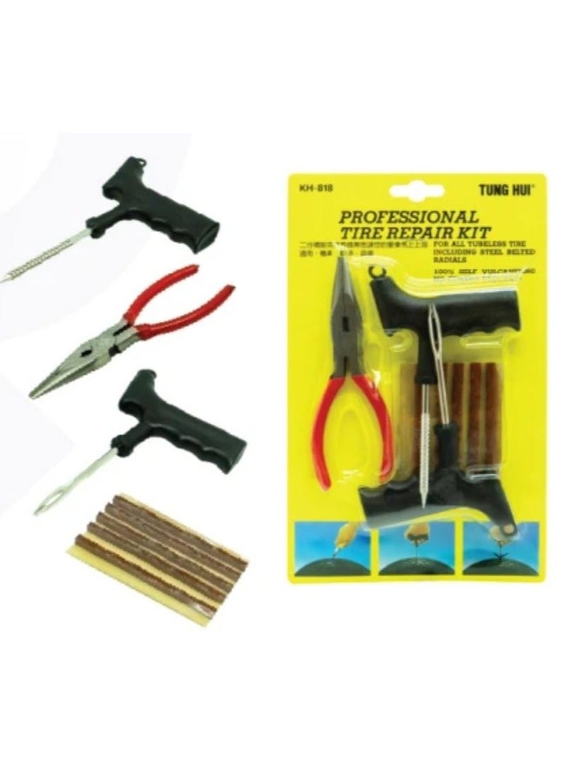 Tubeless Tire Repair Kit Car Emergency Tools Suitable for Cars and Trucks Tire Repair Comes with Three Strong Adhesive Strips to Seal Punctures with High Efficiency