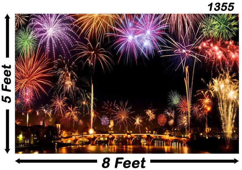 Backdropon Happy New Year Backdrop City Night New Year's Eve Grandiose Fireworks Background for Photography Party Celebrate Banner Photo Shoot Props Size 5Feet Height & 8Feet Width(5 * 8) - Image 3