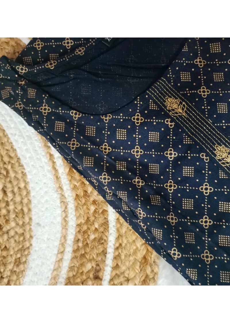Grace Elegant Navy Blue Ethnic Printed Straight Kurta for Women - Image 3