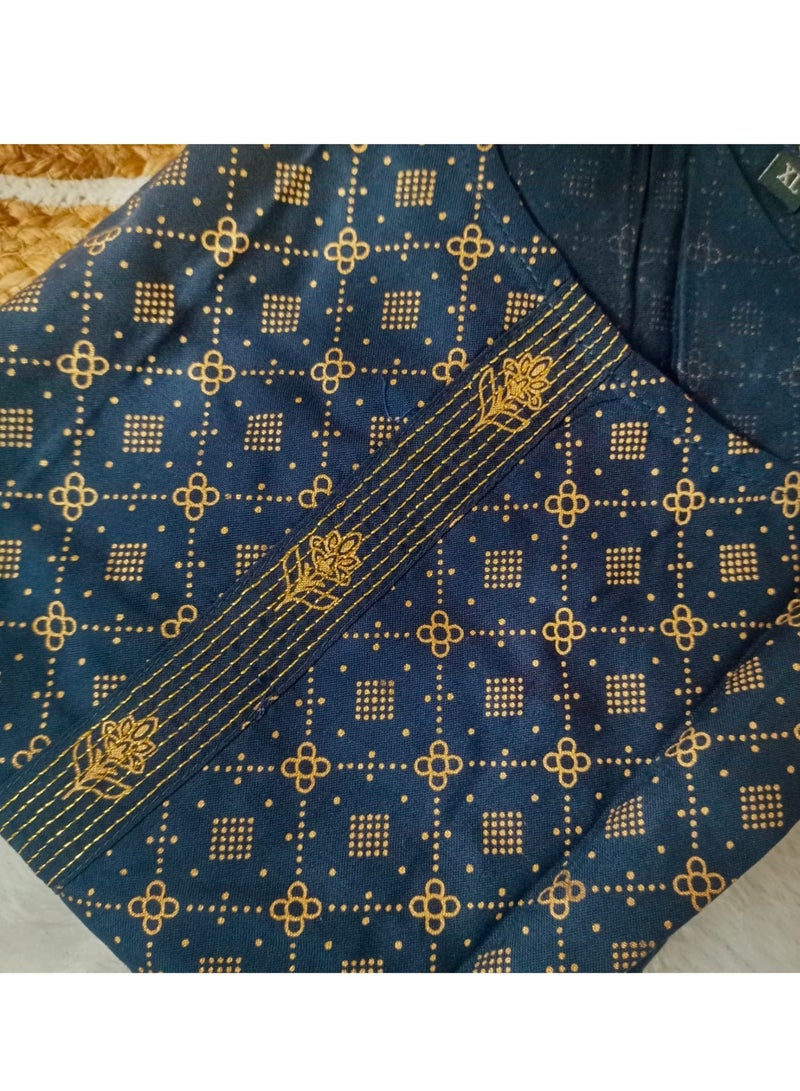 Grace Elegant Navy Blue Ethnic Printed Straight Kurta for Women - Image 2