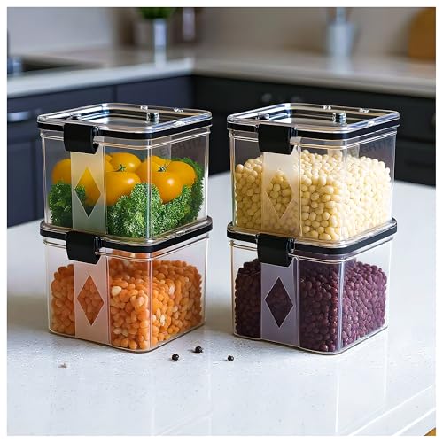 Eightiz (Pack of 4 Fridge Storage Containers Plastic Boxes with Airtight Lids,Freezer Safe,Refrigerator Organizer for Vegetables, Fruits, Kitchen organization accessories (700 ml,Transparent) - Image 1