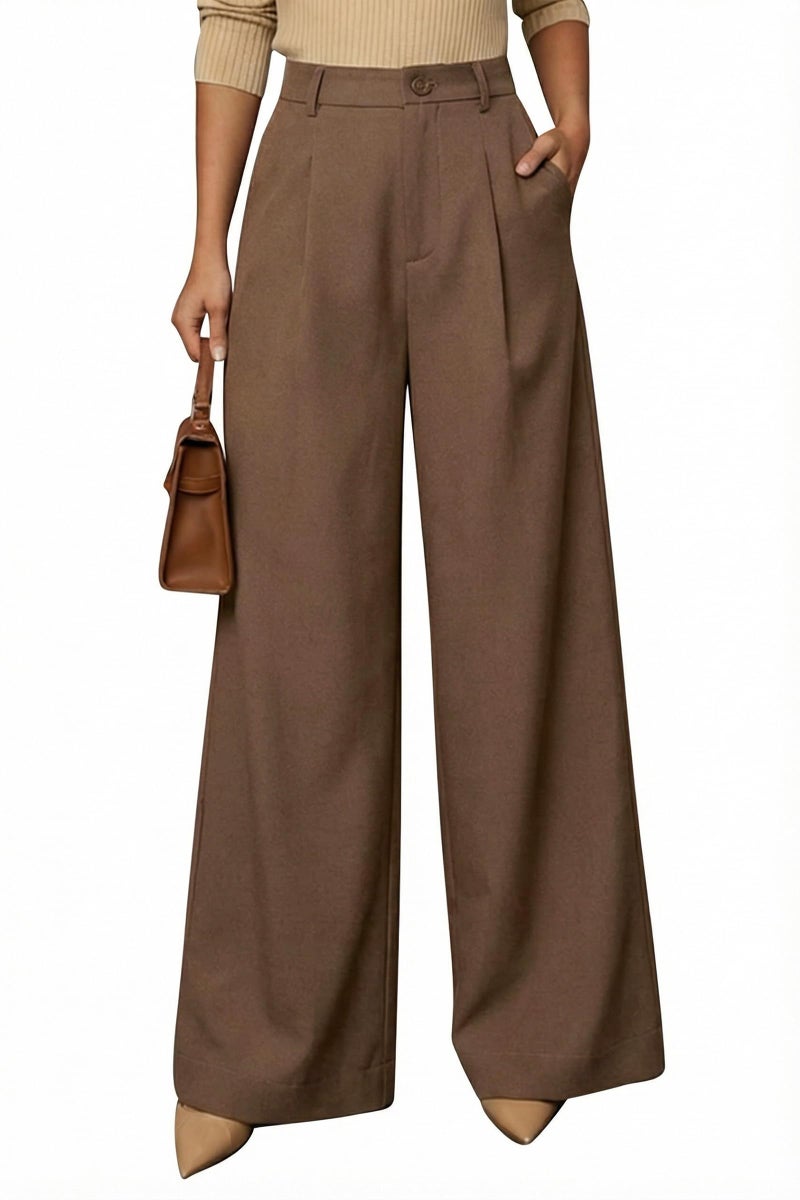 Arach&Cloz Women Wide Leg Dress Pants High Waisted Button Pleated Business Casual Trousers Office Work Palazzo Pants Linen Pants Women Regular Coffee 2026 XS - Image 5