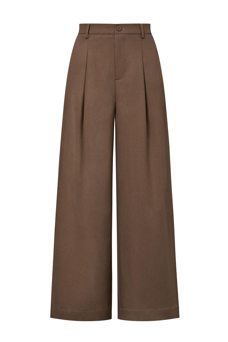 Arach&Cloz Women Wide Leg Dress Pants High Waisted Button Pleated Business Casual Trousers Office Work Palazzo Pants Linen Pants Women Regular Coffee 2026 XS - Image 4