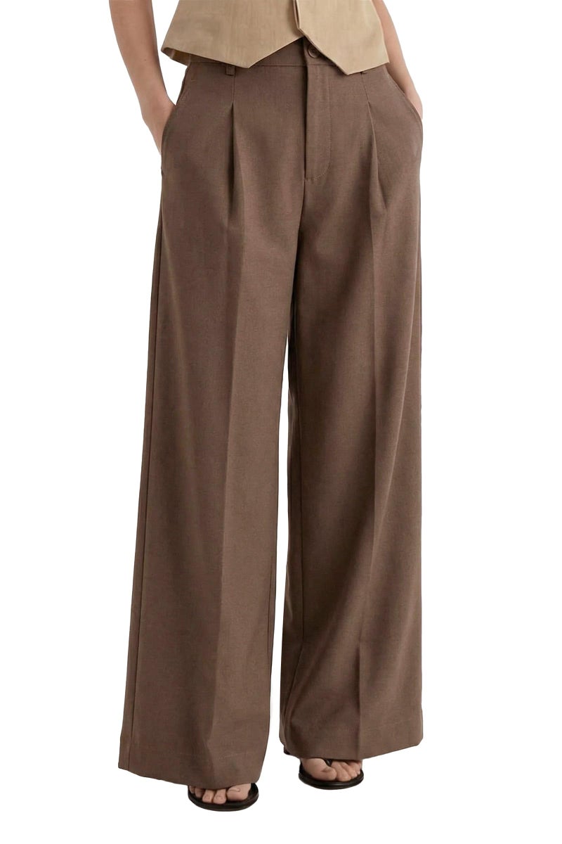 Arach&Cloz Women Wide Leg Dress Pants High Waisted Button Pleated Business Casual Trousers Office Work Palazzo Pants Linen Pants Women Regular Coffee 2026 XS - Image 1