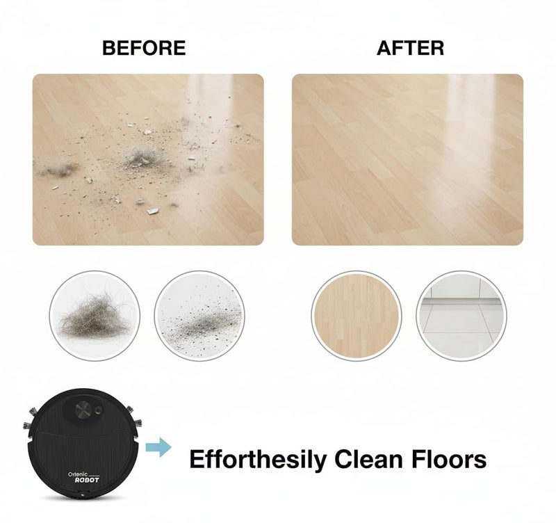 Orlenic Mini Cleaning Robot Automatic Vacuum Cleaner 3-in-1 Sweeping Robot, Ultra-Thin Silent Floor Cleaner for Pet Hair, Hard Floors, Carpets, Lightweight USB Rechargeable Robotic Mop and Sweeper - Image 4