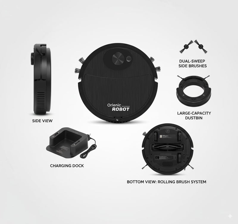 Orlenic Mini Cleaning Robot Automatic Vacuum Cleaner 3-in-1 Sweeping Robot, Ultra-Thin Silent Floor Cleaner for Pet Hair, Hard Floors, Carpets, Lightweight USB Rechargeable Robotic Mop and Sweeper - Image 5