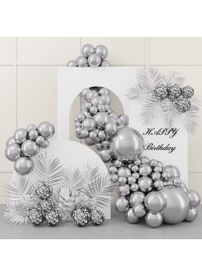 RUBFAC 87pcs Silver Balloons Latex Balloons Different Sizes 18 12 10 5 Inch Metallic Silver Chrome Party Balloon Kit for Birthday Party Graduation Baby Shower Wedding Holiday Balloon Decoration - Image 1